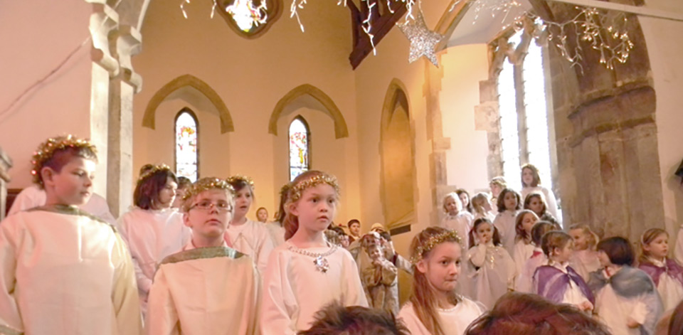 Primary school children performing the Nativity at Scampton Church, Lincolnshire